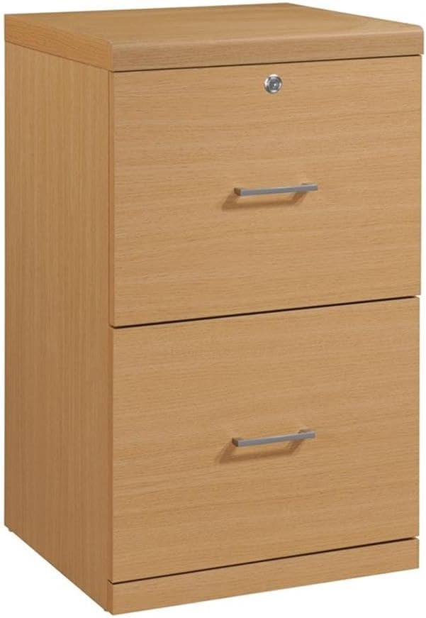 Pemberly Row 2-Drawer Vertical File Cabinet, Engineered Wood, Natural Finish, 16.75"W x 17"D x 28.5"H, Locking Top Drawer, Smooth Euro-Style Glides, Letter Size Filing, Easy Assembly with Lockdowel