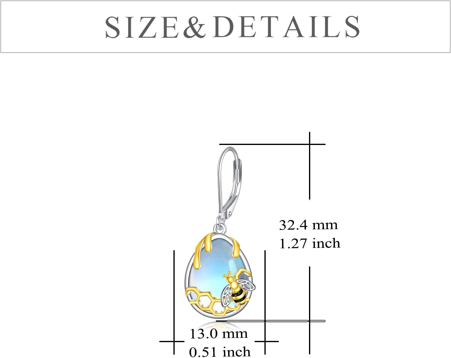 YFN Bee/Flower/Hummingbird Bird Moonstone Earrings 925 Sterling Silver Teardrop Dangle Hypoallergenic Leverback Earring for Women - Image 5