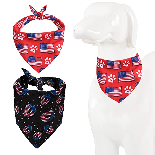 4Th Of July Dog Reversible Bandanas 2 Pack, Triangle American Flag Pet Patriotic Scarf Set,Pet Neckerchief For Cat,Small And Medium Dogs #TOP4