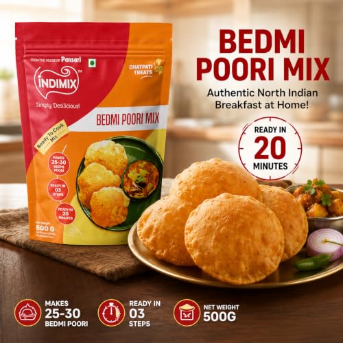 Image of INDIMIX Bedmi Puri Mix 500g | Ready-to-Cook Urad Dal Bedmi Puri Atta, Instant Masala Puri, Authentic North Indian Breakfast, From the House of Pansari