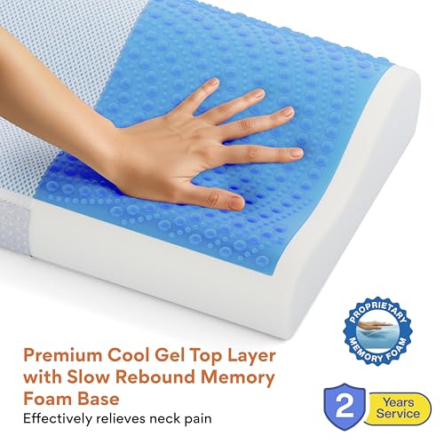 Image of FOVERA Cool Gel & Memory Foam Cervical Pillow for Neck Pain | Orthopedic Neck Support Pillow for Sleeping, Neck & Shoulder Pain (Universal - 21 x 13 x 4 Inch, Grey, Pack of 1)