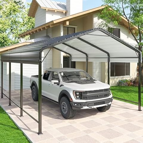 AIRWIRE 10x15 Metal Carport Carports with Enhanced Base Heavy Duty Garage Outdoor Galvanized Car Shelter for Car, Boats and Truck Cover