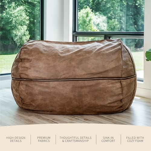Image of Big Joe Fuf 7Ft Giant Foam Bean Bag Chair, Oversized Couch with Removable Cover for Kids, Teens, Adults, Coffee Soft Vegan Leather, 7 Foot | Premium Shredded Foam Filled, Soft Vegan Leather, Adult-Sized Comfortable Seating, Supports Up to 300 lbs