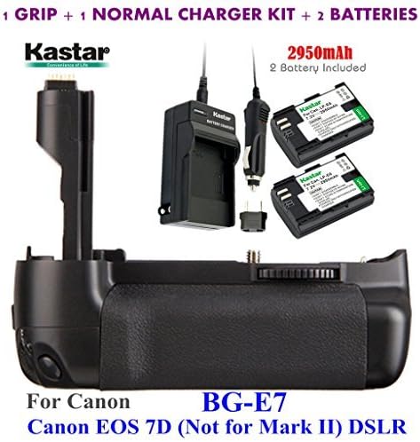 Kastar Pro Multi-Power Vertical Battery Grip (Replacement for BG-E7) + 2X LP-E6 Replacement Batteries + Charger Kit for EOS 7D (Not for Mark II) Digital SLR Camera