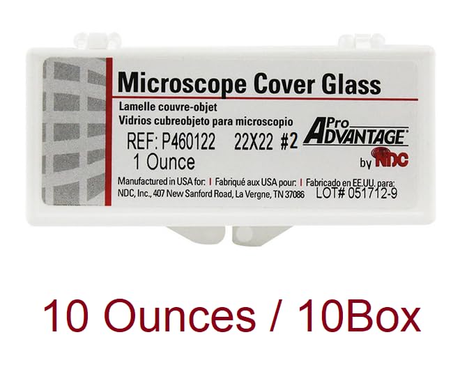 Square Glass Microscope Cover Slide Slips 22mm x 22mm Thickness No 2 (0.17 to 0.25mm) Microscope Cover Glass Bulk Pack of 10 oz/ctn (10/bx)