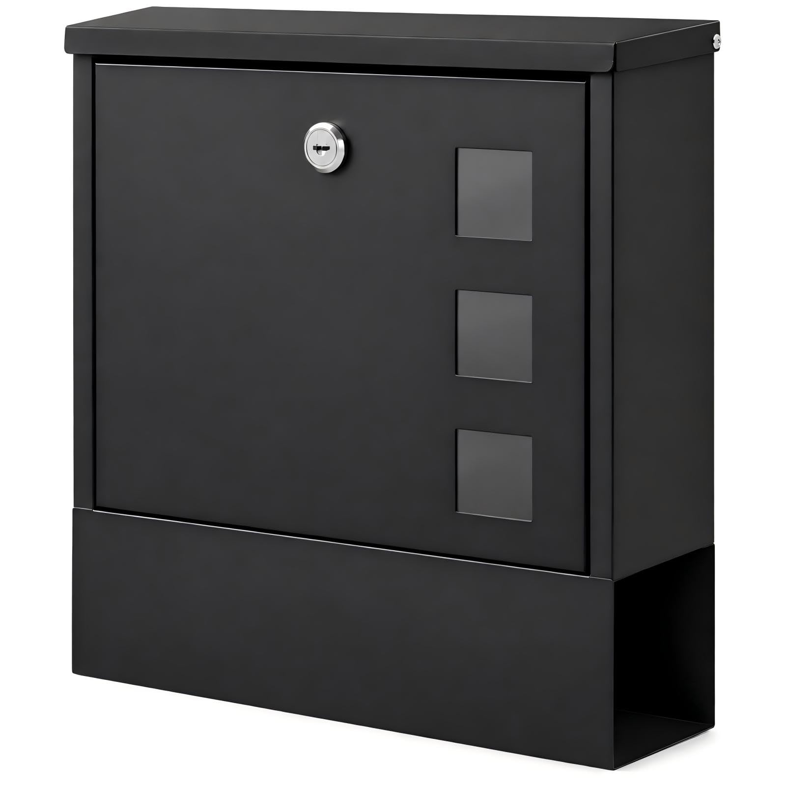 KYODOLED Locking Wall Mount Mailbox for Outside, Large Capacity, Black