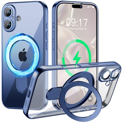 Image of Magnetic for iPhone 17 Case with Invisible Stand[Compatible with MagSafe][Full Camera Lens Protector][Military Drop Protection] Shockproof Not Yellowing Clear Slim Soft for Women Men