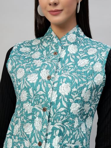 Image of Ravaiyaa - Attitude is everything Women's Floral Printed Reversible Quilted Jacket Coat Blazer Jacket Sleeve Less Waistcoat