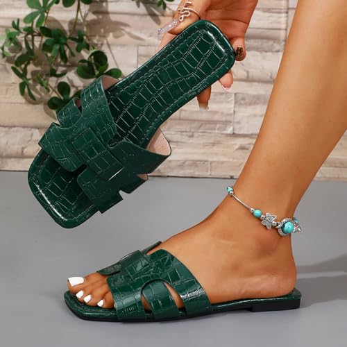 Image of Women's Dressy Casual Flat Sandals, Elegant Comfortable Slip-On Slides with Textured Upper, Versatile Dressy Style for Everyday Wear