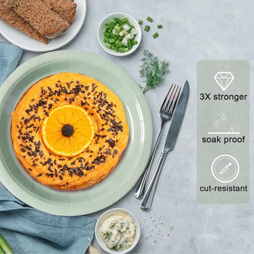 Image of Sage Green Disposable Paper Plates, 7'' Dessert Cake Plates, 50 Count Bulk | Sturdy and Durable Party Plates, for Birthday, Baby & Bridal Showers, Halloween, Christmas,BBQ, Weddings,for Cake & Snacks