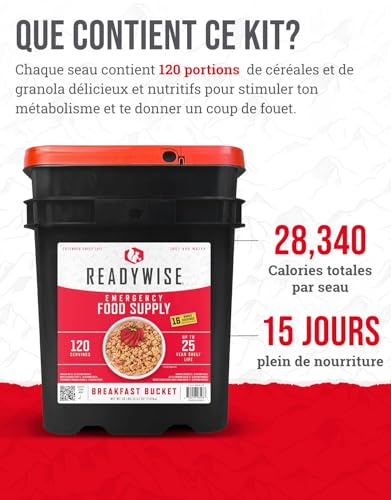 ReadyWise 240 portions, Petit-déjeuner, déjeuner et dîner, 17 Recettes différentes, seaux Grab & Go, lyophilisé, Conservation jusqu'à 25 Ans, 14 Jours de Nourriture pour 2 Personnes – vue 8