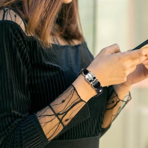 Leather Skull Bracelet for Men Gothic Punk Bracelets Vintage Black Bracelet Cuff Jewelry Wristband for Festival2