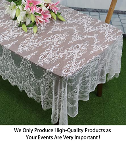 Shinybeauty Lace-Tablecloth-Rectangular White 5Pack 60X120 Inches Vintage Eyelash Lace Fabric Tablecloth Shabby Chic Linen Table Cover Overlay Used For Wedding Holiday Party Baby Shower Decor #TOP1