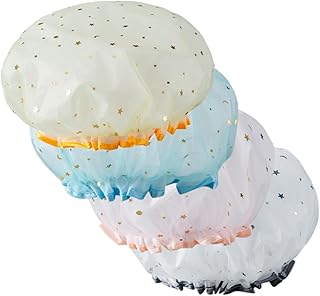 فوميز. 4 قطع من طاقية الاستحمام للفتيات قبعات شعر بلاستيكية للسيدات قبعة استحمام، قبعة استحمام مرنة للفتيات، قبعة شبكية للاستخدام اليومي، قبعة غسيل محمولة للنساء، قبعة نسائية للمنزل والمنتجعات الصحية