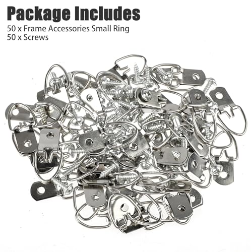 100Pcs D Ring Picture Hangers with 100Pcs Screws, Picture Hang Solutions for Home Decoration Creative Hanging Clock