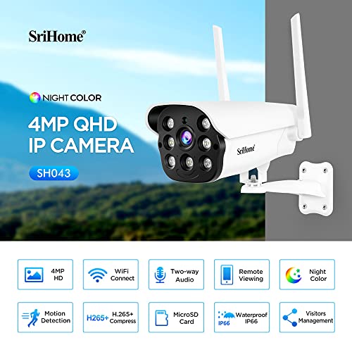 Image of Srihome SH043 4MP QHD WiFi Smart View CCTV IP Camera Night Color Vision Outdoor CCTV IP Camera Waterproof IP66 Motion Tracking Two-Way Audio Wireless Home Security Camera CCTV Camera for Office, Shop