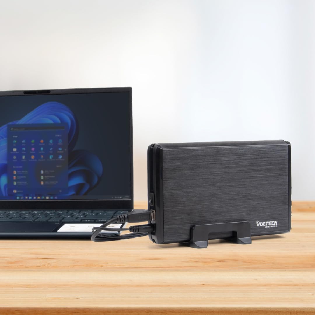VulTech GS-35U3 Rev. 2.1 - Boîtier externe 3.5" pour disque dur SATA USB 3.0, boîtier en aluminium noir, Plug & Play, SuperSpeed 5 Gbps, compatible avec disque dur jusqu'à 14 To, pour PC Windows, Mac