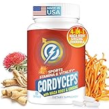 Cordyceps Mushroom Capsules - Immune & Energy Support Supplement with Cordyceps Militaris, Maca Root, Ginseng, Rhodiola, Mushroom Supplement for Endurance, Stamina, Athletic Performance, 60 Capsules