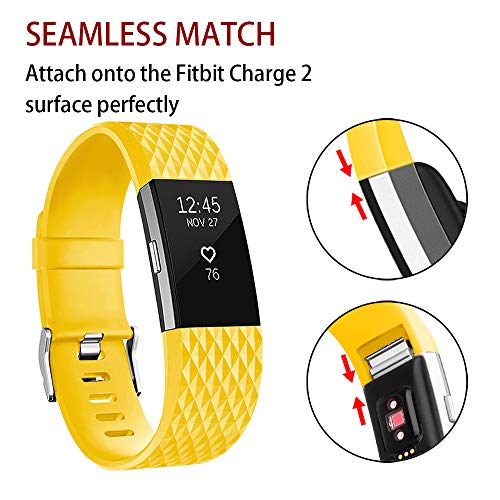 POY Replacement Bands Compatible for Fitbit Charge 2, Classic & Special Edition Adjustable Sport Wristbands (Lemon-Yellow, Large)