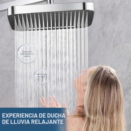 Miniatura 6 de Jinyomfly Cabezal Ducha Grande, 33 Cm Alcachofa Ducha De Exterior, Rociador De Ducha Grande Antical, Alcachofas Fijas Para Ducha Cuadrado, Cabezal De Ducha Lluvia De Alta Presion