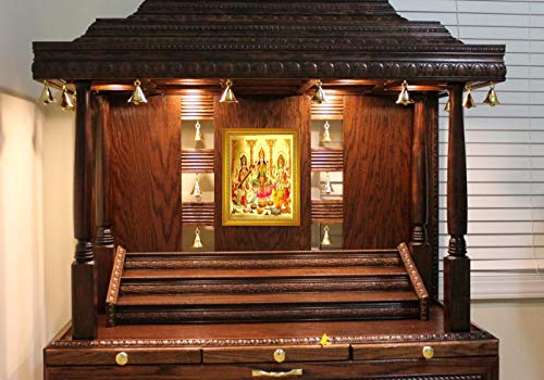 Image of ADA Handicraft Maa Lakshmi Ganesh Saraswati Devi Wood Pooja Photo Frame (35 x 25 cm, Multicolour)