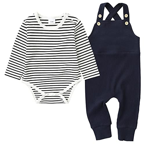 Image of YUEMION Baby Boy Clothes Newborn Infant Boy Outfits 2Pcs Stripe Top Romper Pants Set 0-24 Months Overalls Toddler Boy Clothes