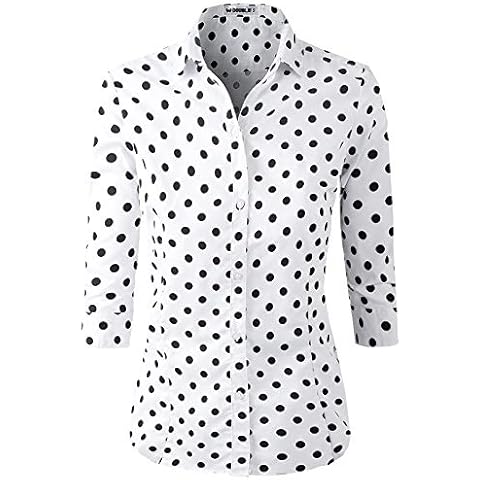 DOUBLJU Basic Slim Fit Dress Shirts 3/4 Sleeve Collared Button Down Formal Business Casual Blouse for Womens with Plus Size Cover