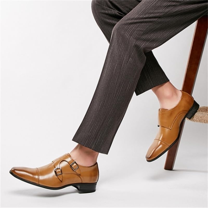 Men's Slip-on Dress Business Leather Shoes Pointed Toe Low-top Oxford Shoes(White-Patch Five-Pointed star4,10)3