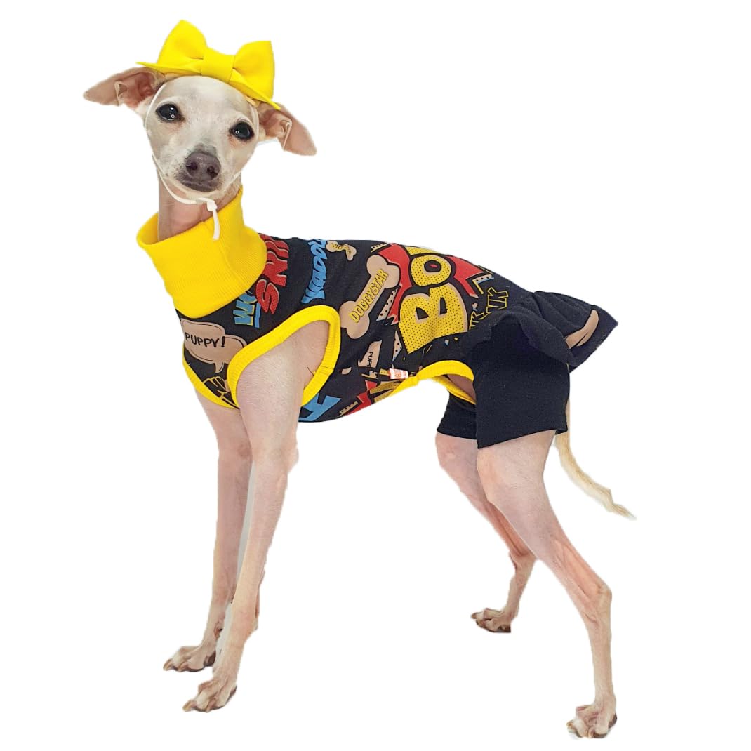 D Doggy Star Italian Greyhound Clothes Stretchable Bow Leggings One-piece Whippet for Dog (L,Ops Bow Black) — image 1