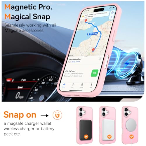 Image of BENTOBEN Magnetic for iPhone 17 Case 6.3 inch 2025, [Compatible with Magsafe] Cute Slim Matte Military Shockproof Drop Protective Bumper Girl Women Men Boy Phone Cover for iPhone 17, Light Pink