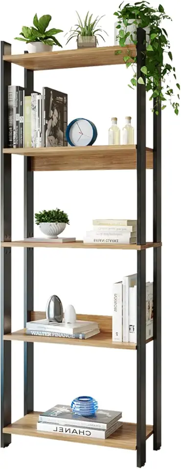 Estante Livreiro 5 Prateleiras Estilo Industrial Organizador Multiuso Mega Chicó 178x63x30cm (Preto/Nature)
