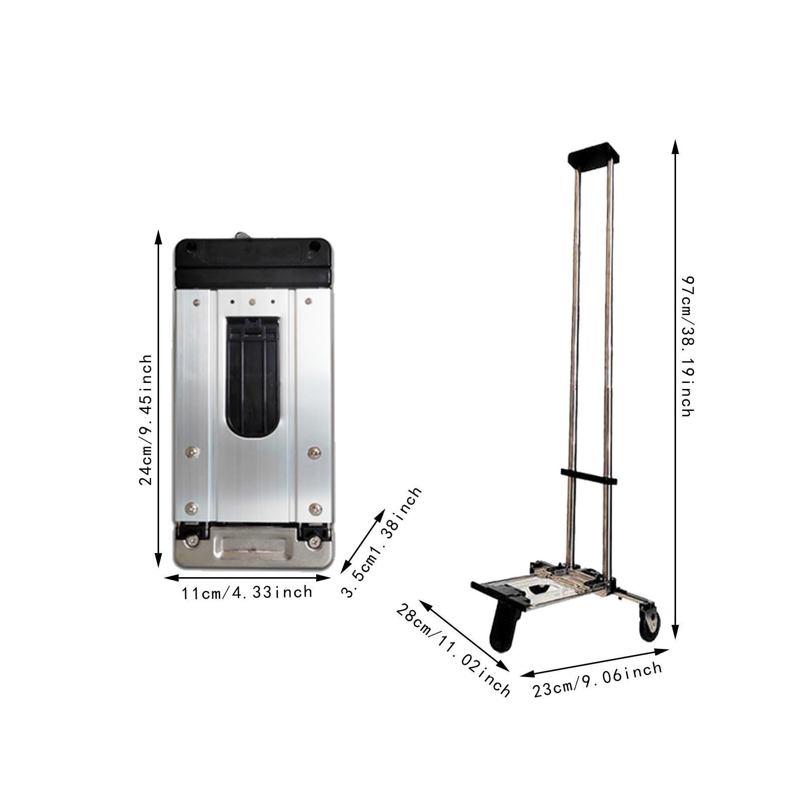 Mini Carrello Da Trasporto, Mano Pieghevole, Capacità di Carico 25 Kg, Carrello per, Trasporto Bagagli, Ufficio, Casa, Nero