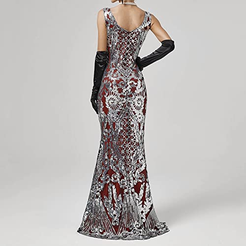 Robe longue en queue de poisson style rétro 1920 brodée de sequins