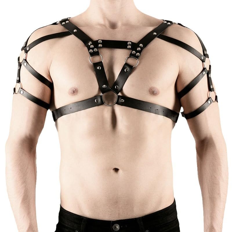 CAZEOUU Men's European and American Style Fun Binding Strap Leather Props Adult Men's Adjustable Binding Strap Shoulder Strap