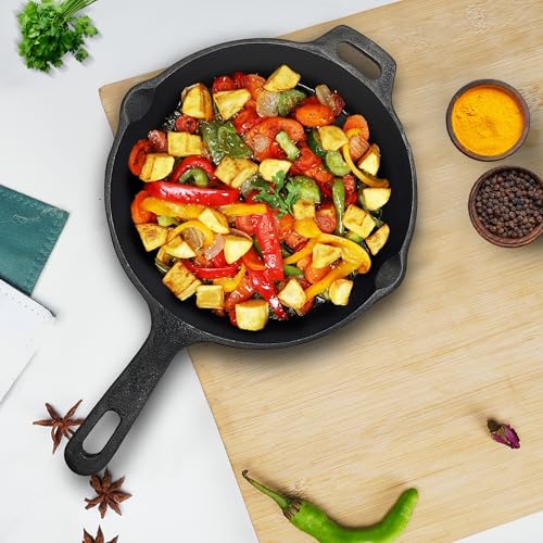 SOLARA Premium Cast Iron Frying Pan 10 Inch/25 Cm with Handle, Ca...