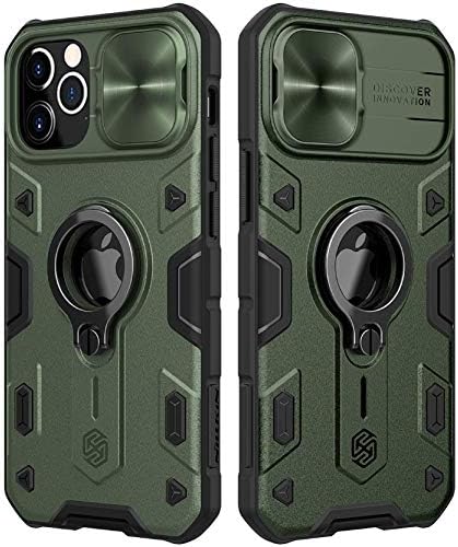 CloudValley Compatible with iPhone 12 Pro Max Case with Camera Cover & Kickstand, Duty Military Grade Armor Protection Cover, Built-in 360° Rotate Ring Stand, Impact-Resistant, Shockproof Green