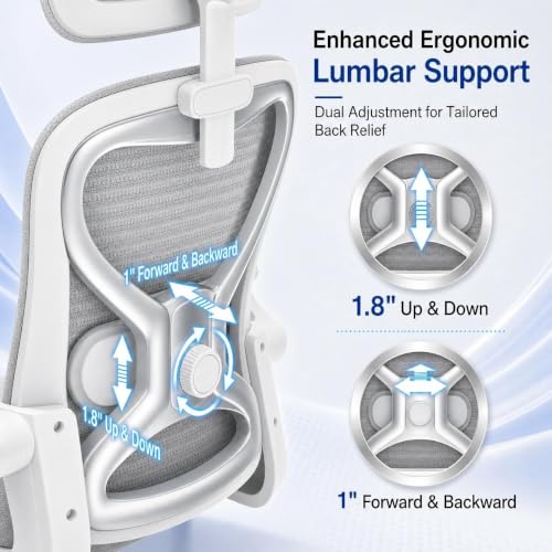 Image of Ergonomic Office Chair for Long Hours and Back Pain Relief, Space-Saving Design with Adjustable Lumbar Support, Flip-Up Arms, 3D Headrest, Tilt & Rock, 330 LBS, Gray /Sliver
