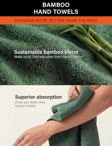 Image of DAMENSCH Unisex Premium Bamboo Blend, Ultra-Soft, Absorbent, Dual Waffle and Terry Texture Waffle Hand Towel - Ocean Blue - Pack of 2