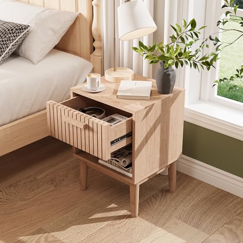 JDEFARF 2 mesitas de noche, diseño moderno de grano de madera natural, con cajón y espacio de almacenamiento abierto, estructura resistente y duradera, muebles esenciales para dormitorio (color