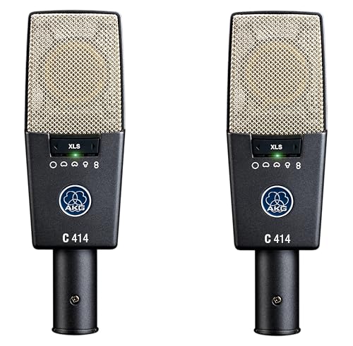 Image of AKG Pro Audio C414XLS Pair Studio Grade Professional Large Diaphragm, Dual Capsule, Multi-Pattern, Vocal & Instrument Condenser Microphone with Aluminum Carrying Case. XLR Connector. Gray with Gold.