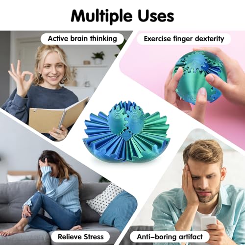 Image of Gear Ball 3D Printed Cube Fidget Toy,Gear Sphere Fidget Toys,Sensory Toys for Stress and Anxiety Relief, Desk Toy Fidget Spinners,Stocking Stuffers for Adults & Kids Gift(Blue Green, 3.1 Inch)