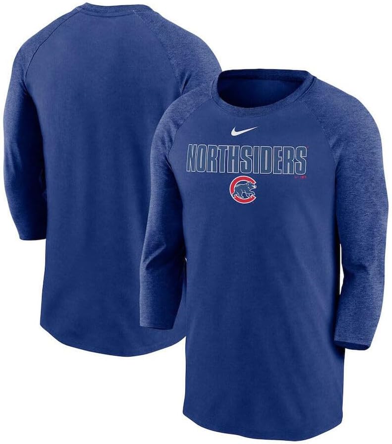 Nike Men's Chicago Cubs Northsiders Triple Blended 3/4-Sleeve Raglan T-Shirt (as1, Alpha, x_l, Regular, Regular, Royal, X-Large)