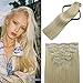 Clip In Hair Extensions Remy Hair 120g For Woman Platinum Blonde Solid Color Basic Color Natrual Human Hair Hair Extensions Stainless Clips Thick Full End 16Inch 7PCS