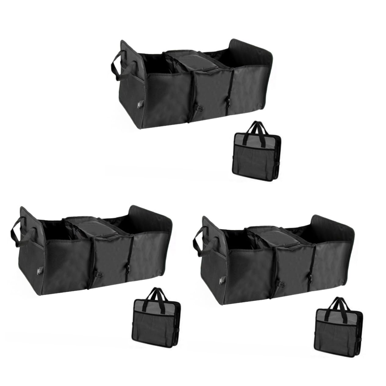 SHERCHPRY 3piezas Organizador De Maletero De Coche Caja De Almacenamiento Multipropósito Negro Diseño De Asas y Estructura Firme Para Mantener Tu Vehículo Limpio y Ordenado
