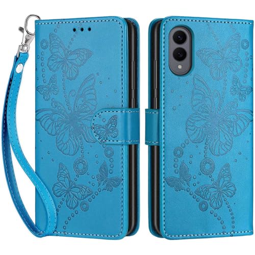 Étui Samsung S25 Edge en cuir papillon bleu avec support chic