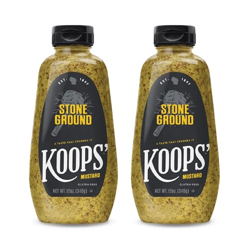 Image of Koops' Stone Ground Mustard - Old-Fashioned Mustard, Gluten-Free, Kosher, Non-GMO, Made in the USA, From Quality Mustard Seeds, Robust and Coarse Flavor - 12 Oz, Pack of 2