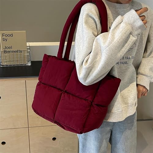 Quilted Puffy Nylon Shoulder Bag for Women Tote Handbags Large Soft Puffer Winter Cotton Padded Purse2