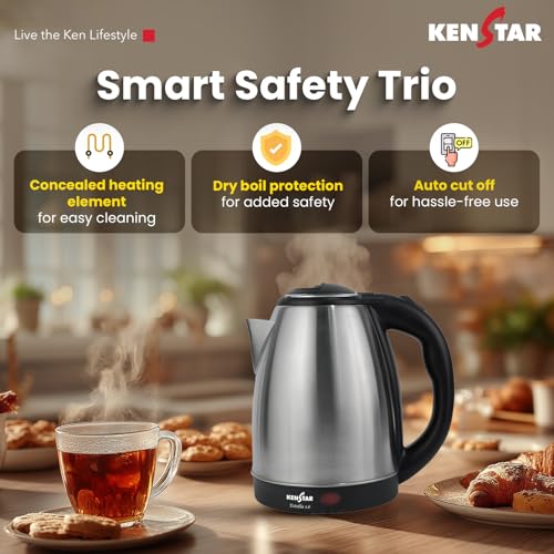 Image of Kenstar ESTELLA COMBO Electric Kettle 1.8L & Stainless Steel Bottle | Concealed Heater | Auto Cut-Off & LED Indicator | 1350 W | SS Finish