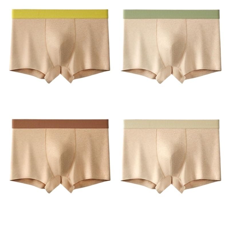 Mens Natural Color Cotton Underwear Seamless Mid-waist Breathable Boxer Briefs