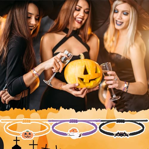 36 Pack Halloween Bracelets Party Favors Bulk Ghost Pumpkin Bat String Rope Adjustable Bracelet Gift Orange Mini Purple Black Boo Basket Gift for Women Men Family Friends4